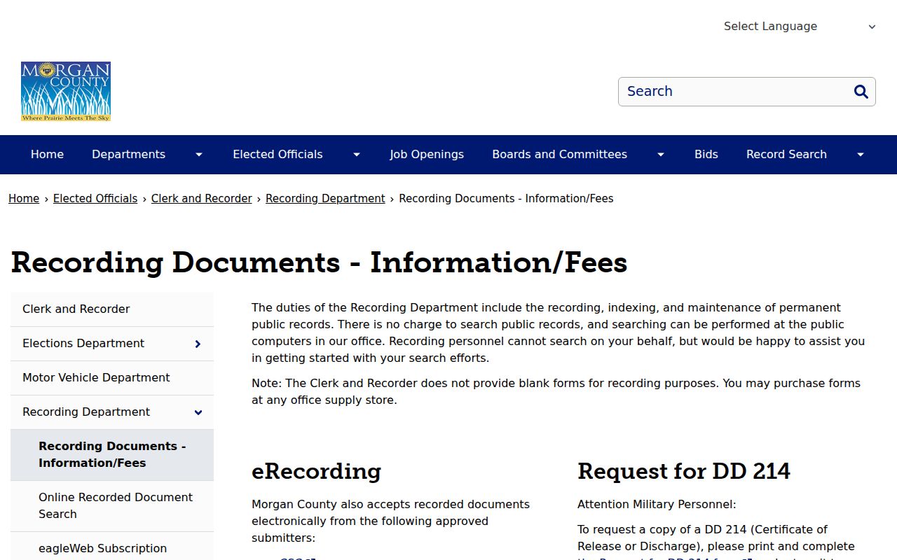 Morgan County Clerk of Court records distinction from recording fee page