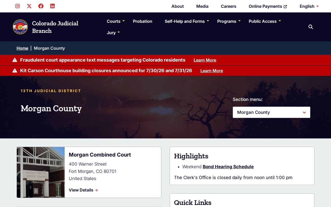 Morgan County District Court trial court landing page