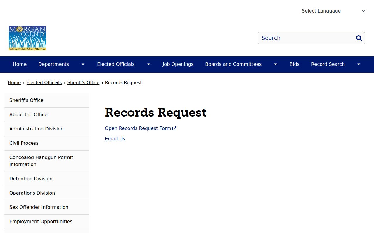 Morgan County arrest records and court charges Sheriff's Office records request page
