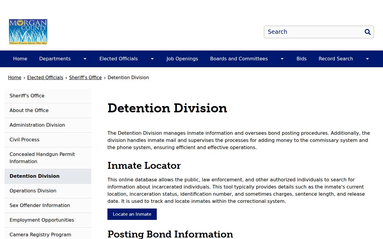 Morgan County inmate records Detention Division custody and service links