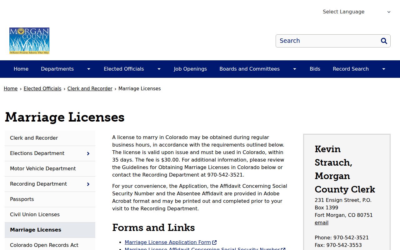 Morgan County marriage records marriage license page
