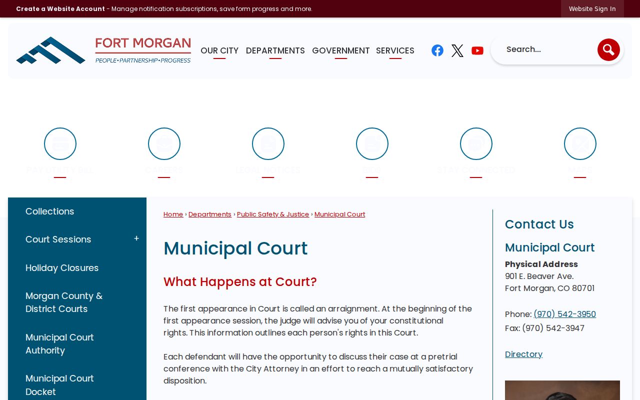 Morgan County traffic court records Fort Morgan Municipal Court page