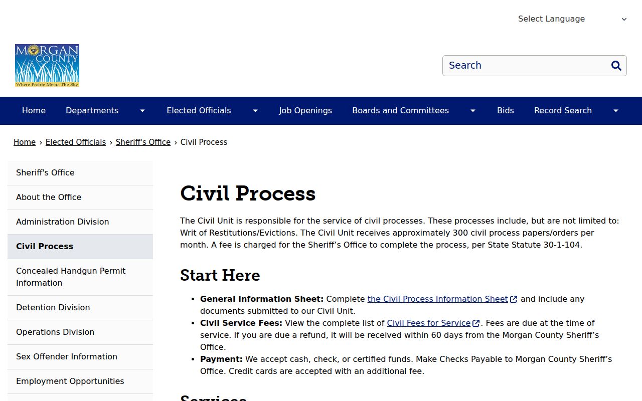 Morgan County warrant records Sheriff's Office civil process page